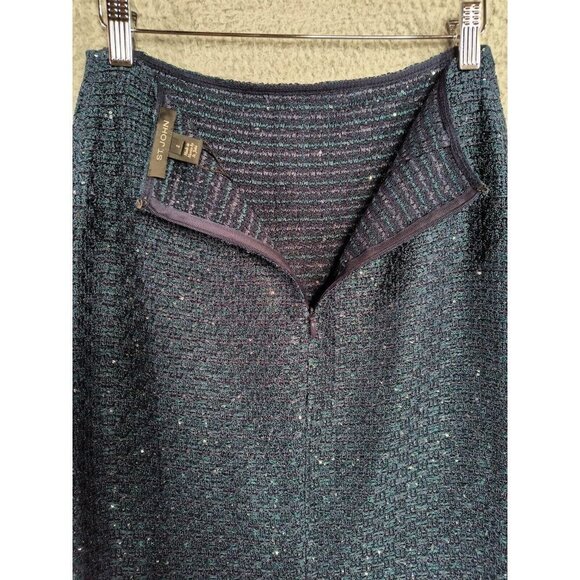 St. John NEW Malachite Multi Paillettes Wool Blend Pencil Back Zip Skirt Sz 2 - Picture 4 of 12
